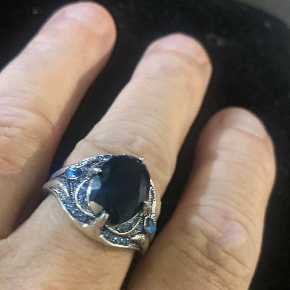 Sterling-Style Men's Blue Gemstone Ring